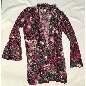 Flirty Pink Womens Cardigan Open Front Long Sleeve Paisley Sweater Purple‎ Sz 2X